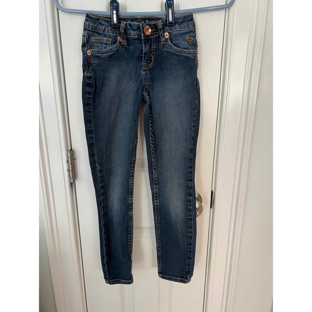 Justice Girls Simply Low Skinny Jeans Dark Wash Denim Rose Gold Hardware Size 7S
